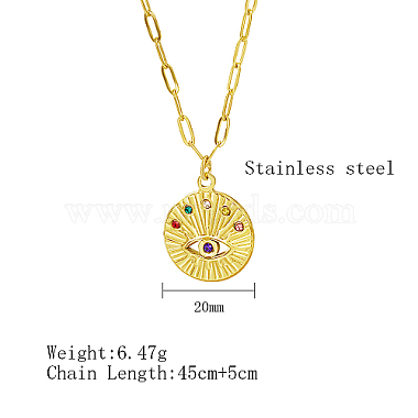 Stainless Steel Rhinestone Flat Round with Eye Pendant Necklaces(LS9934-1)-2
