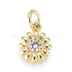 Brass Micro Pave Cubic Zirconia Charms, with Jump Rings, Cadmium Free & Lead Free, Flower, Clear, Golden, 10x7.5x2.8mm, Jump Rings: 2.5mm(KK-D159-07G)