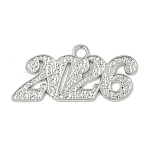 Alloy Pendants, Rack Plating, Number 2026, Platinum, 17.5x37x1.5mm, Hole: 2.5mm(FIND-L025-03P)