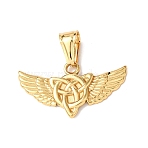 304 Stainless Steel Pendants, Wing with Trinity Knot Charm, Ion Plating(IP), Real 18K Gold Plated, 22x40x3mm, Hole: 11.5x5.5mm(STAS-F338-01G)