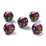 Christmas Theme Baking Paint Glass Beads, with Enamel, Round with Gift Box, Black, 12.5~13x11mm, Hole: 1.6mm(LAMP-I028-08C)