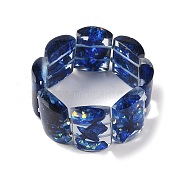 Epoxy Resin Dyed Natural Imperial Jasper Domino Beaded Stretch Bracelets for Women, Dark Blue, Inner Diameter: 2-1/4 inch(5.75cm), 30mm(BJEW-G698-02B)