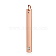 201 Stainless Steel Bar Tag Pendants, with Rhinestone, Rectangle, Crystal, Rose Gold, 32x3x1.5mm, Hole: 3mm(STAS-S105-T608D-3-3)