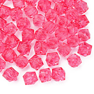 Transparent Acrylic Beads, Faceted, Cube, Hot Pink, 10x11x11mm, Hole: 2mm, about 670pcs/500g(MACR-S373-132-B04)