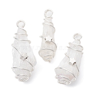 Electroplated Natural Quartz Crystal Dyed Copper Wire Wrapped Pendants, Teardrop Charms with Brass Star, Silver Color Plated, White, 27~37x7~13x6.5~10.5mm, Hole: 3.5mm(PALLOY-JF02327-01)