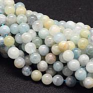 Natural Aquamarine Beads Strands,  Round, 8mm, Hole: 1mm, about 49pcs/strand, 15.7 inch(G-P132-10-8mm)