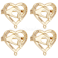 Beebeecraft 6Pcs Clear Cubic Zirconia Heart with Hand Brooch Pin, Brass Badges with Loops for Mother's Day, Real 18K Gold Plated, 23x19.5x3.5~7.5mm, Hole: 1.2mm(JEWB-BBC0001-03)