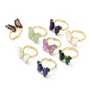 Natural & Synthetic Mixed Gemstone Butterfly Adjustable Rings, Golden Brass Jewelry for Women, Cadmium Free & Lead Free, US Size 6 1/2(16.9mm)(RJEW-K246-01G)