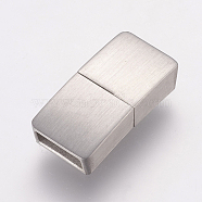 Tarnish Resistant 304 Stainless Steel Magnetic Clasps with Glue-in Ends, Rectangle, Frosted, Stainless Steel Color, 21x10x5mm, Hole: 3x8mm(STAS-E144-062P)