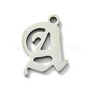 201 Stainless Steel Pendants, Stainless Steel Color, Old Initial Letters Charms, Letter A, 17x12.5.5x1.6mm, Hole: 1.8mm(STAS-B055-01P-A)