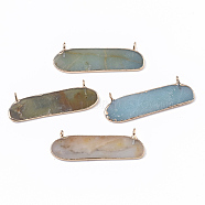 Edge Golden Plated Natural Flower Amazonite Pendants, with Iron Loops, Oval, 13.5~14.5x40x2.5~3.5mm, Hole: 1.5mm(G-T131-05A)
