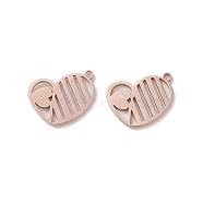 304 Stainless Steel Pendants, Heart, Rose Gold, 12x8.5x0.8mm, Hole: 1mm(STAS-E159-05RG)