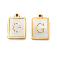 304 Stainless Steel Pendants, with Shell, Rectangle Charms with Letter, Real 14K Gold Plated, Letter G, 18x12x2mm, Hole: 1.4mm(STAS-L022-065G-01)