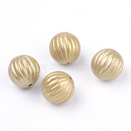 Spray Painted Acrylic Beads, Matte Style, Round, Corrugated Beads, Gold, 16~16.5mm, Hole: 2mm(X-ACRP-S667-32)