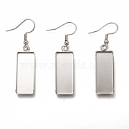 304 Stainless Steel Earring Hooks, with Blank Pendant Trays, Rectangle Setting for Cabochon, Stainless Steel Color, 47mm, Pin: 0.7mm, Tray: 25x10mm(X-STAS-L252-002P)