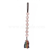 Heart Natural Rose Quartz & Mixed Stone Chips Tassel Pendant Decorations, Nylon Thread Hanging Ornament, 215~220mm(HJEW-JM00948-04)