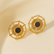 Vintage French Style Stainless Steel Sun Stud Earrings, Real 18K Gold Plated, 16mm(BK1028-3)