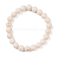 Natural Fossil Round Beaded Stretch Bracelets, Seashell Color, Inner Diameter: 1-7/8 inch(4.9cm), 8mm(G-U005-01B-01)