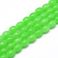 Baking Painted Glass Beads Strands, Oval, Imitation Jade, Lime Green, 8~8.5x6~6.5mm, Hole: 1.5mm, about 96pcs/strand, 32.2 inch(DGLA-S115-8x6mm-Y09)