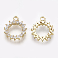 Cubic Zirconia Charms, with Brass Findings, Sun, Clear, Real 18K Gold Plated, 13x11x2mm, Hole: 1.5mm(X-KK-S348-149)