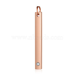 201 Stainless Steel Bar Tag Pendants, with Rhinestone, Rectangle, Crystal, Rose Gold, 32x3x1.5mm, Hole: 3mm(STAS-S105-T608D-3-3)