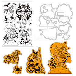 Halloween Carbon Steel Cutting Dies Stencils, with PVC Plastic Stamps, for DIY Scrapbooking/Photo Album, Decorative Embossing DIY Paper Card, Mixed Patterns, 2pcs/set(DIY-GL0001-45)