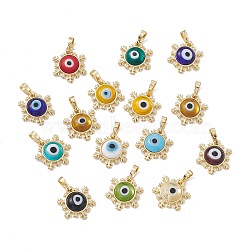 Handmade Evil Eye Lampwork Pendants, with Rack Plating Real 18K Gold Plated Brass Findings, Long-Lasting Plated, Snowflake Charm, Mixed Color, 15x14x4mm, Hole: 4x6.5mm(LAMP-G157-04G)