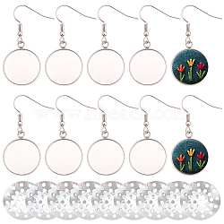 40Pcs 304 Stainless Steel Earring Hooks, with Blank Pendant Trays, Flat Round, 40Pcs Iron Finger Ring Brooch Sieve Findings, Platinum & Stainless Steel Color, 42mm(DIY-SC0033-77A)