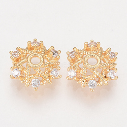 Brass Fancy Bead Caps, with Cubic Zirconia, Nickel Free, Real 18K Gold Plated, Flower, Golden, 9.5x8.5x3mm, Hole: 1.5mm(ZIRC-Q002-158)