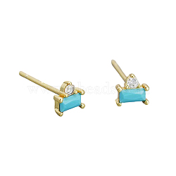 S925 Sterling Silver Rectangle Stud Earrings, with Clear Cubic Zirconia, Golden, 4.5x0.05mm(SC5320-5)