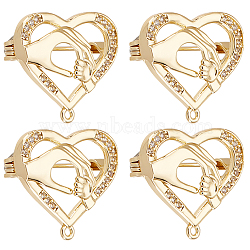 Beebeecraft 6Pcs Clear Cubic Zirconia Heart with Hand Brooch Pin, Brass Badges with Loops for Mother's Day, Real 18K Gold Plated, 23x19.5x3.5~7.5mm, Hole: 1.2mm(JEWB-BBC0001-03)