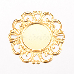 Iron Cabochon Connector Settings, Etched Metal Embellishments, Flower, Light Gold, Tray: 18mm, 36x36x1mm(X-IFIN-Q118-37KC)