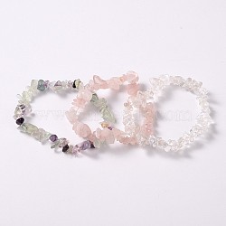 Multi-strand Gemstone Chips Stretch Bracelets, 3 Bracelets a Set, Pink, 53~55mm(X-BJEW-PH00610-02)
