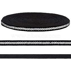 10 Yards Black Nylon Ribbon, with Paillette/Glitter Sequins Beads, Garment Accessories, Silver, 3/8 inch(10mm)(SRIB-WH0012-09B)