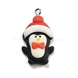 Christmas Theme Opaque Resin Pendants, with Platinum Tone Iron Loops, Penguin, 30.5x17x7.5mm, Hole: 2mm(RESI-F054-B04)