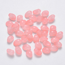 Spray Painted Imitation Jade Glass Charms, Oval, Pink, 8.5x6x4.5mm, Hole: 1mm(GLAA-R211-05-J07)