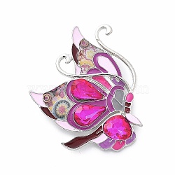 Alloy Enamel Brooch, with Rhinestone, Butterfly, Platinum, 54.5x43mm(JEWB-C037-26B-P)