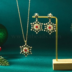 Alloy Rhinestone Snowflake Pendant Necklace & Stud Earrings Set for Women, Golden, Necklaces: 400mm; Earring: 40mm(FS-WGDD9A4-01)