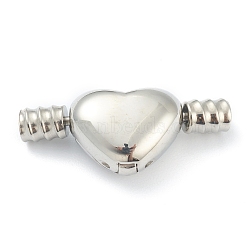304 Stainless Steel European European Clip Clasps, Heart, Stainless Steel Color, 24x10x7mm, Hole: 3mm(STAS-O148-01P)
