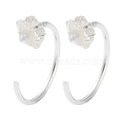 999 Fine Silver Micro Pave Clear Cubic Zirconia Pull Through Earrings, Silver, Flower, 12x4mm(EJEW-P296-28C-S)