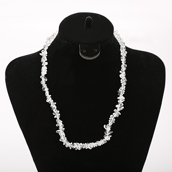 Natural Quartz Crystal Chip Beaded Necklaces for Women, with Alloy End Chains, Platinum, 17.72 inch(45cm)