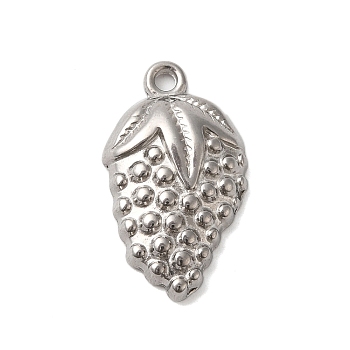 Non-Tarnish 304 Stainless Steel Pendants, Grape Charms, Stainless Steel Color, 22x13x4mm, Hole: 1.6mm