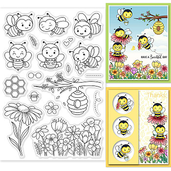 PVC Plastic Stamps, for DIY Scrapbooking, Photo Album Decorative, Cards Making, Stamp Sheets, Bees Pattern, 16x11x0.3cm