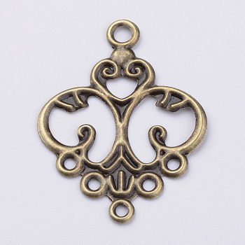 Iron Chandelier Component Links, Etched Metal Embellishments, Antique Bronze, 32x24x0.5mm, Hole: 2~2.5mm