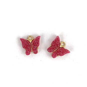 Vintage Alloy Acrylic Charm, for DIY Hoop Earing Accessories, Butterfly Shape, Golden, FireBrick, 14x12mm