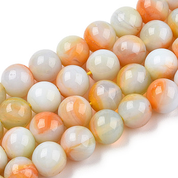 Handmade Lampwork Beads Strands, Round, Goldenrod, 10mm, Hole: 1.2mm, about 38pcs/strand, 14.17''(36cm)