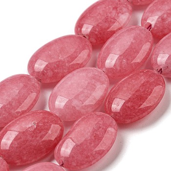 Natural Malaysia Jade Beads Strands, Dyed, Flat Oval, Cerise, 18x12.5x6mm, Hole: 1.2mm, about 22pcs/strand, 15.43''(39.2cm)