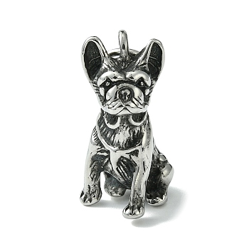 Retro 304 Stainless Steel Pendants, with Jump Ring, Manual Polishing, Dog Charm, Antique Silver, 29x16x18mm, Hole: 7.6mm