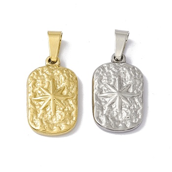 304 Stainless Steel Pendants, Rectangle with Star, Mixed Color, 18x10.5x2.5mm, Hole: 5x2.5mm
