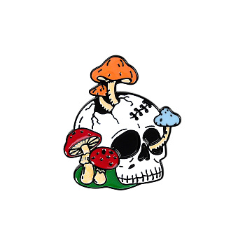 Alloy Enamel Brooches, Skull with Mushroom, Colorful, 33x30.5mm
